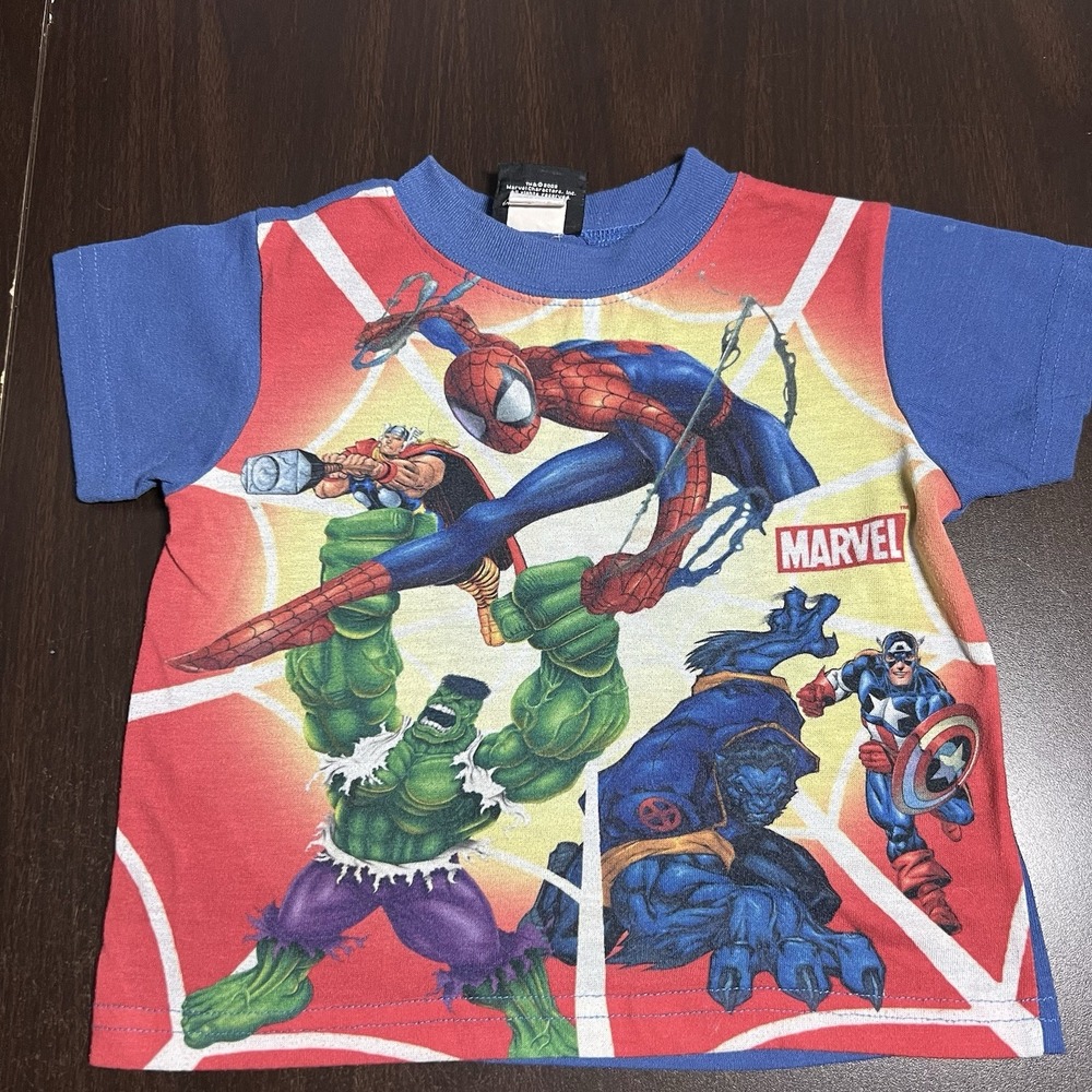 Vintage Marvel Boys Size 5 2002 Spider Man Hulk Wolverine Pajama‎ Top Y2K *READ*